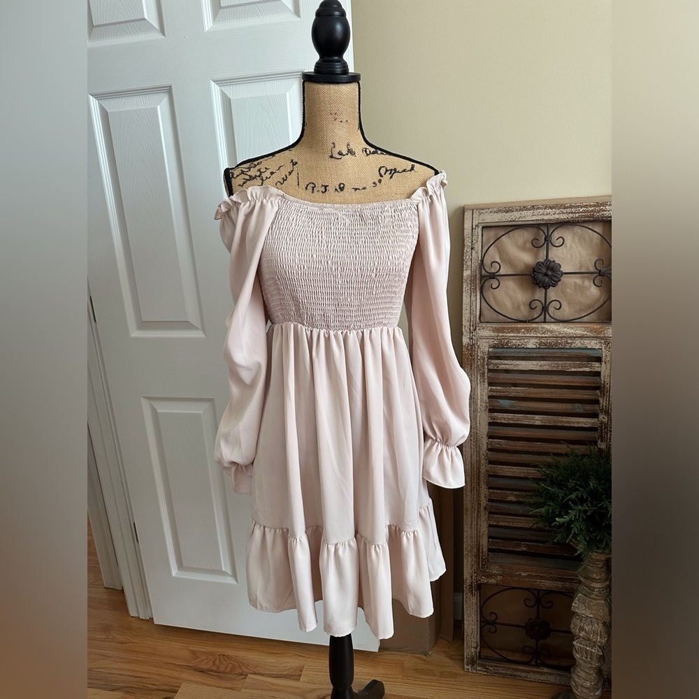 SHEIN Light Beige Long Sleeve Dress - Picture 5 of 11